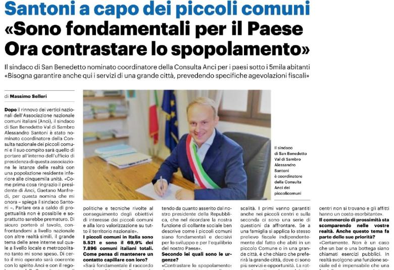 Alessandro Santoni è il nuovo Coordinatore della Consulta nazionale dei piccoli comuni